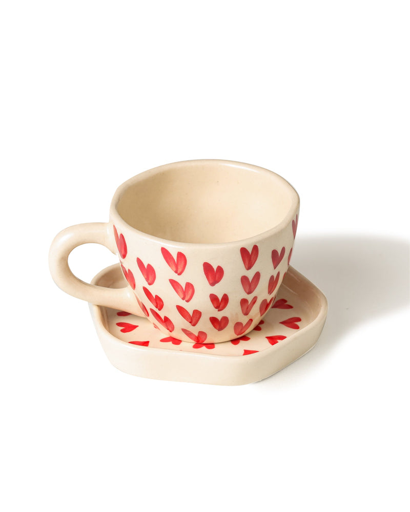 Alamkari India Ceramic Cute Heart Shaped Cup & Saucer