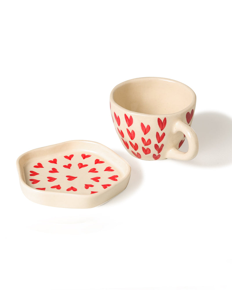 Alamkari India Ceramic Cute Heart Shaped Cup & Saucer