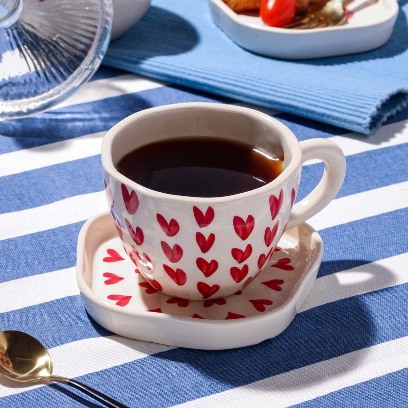Alamkari India Ceramic Cute Heart Shaped Cup & Saucer