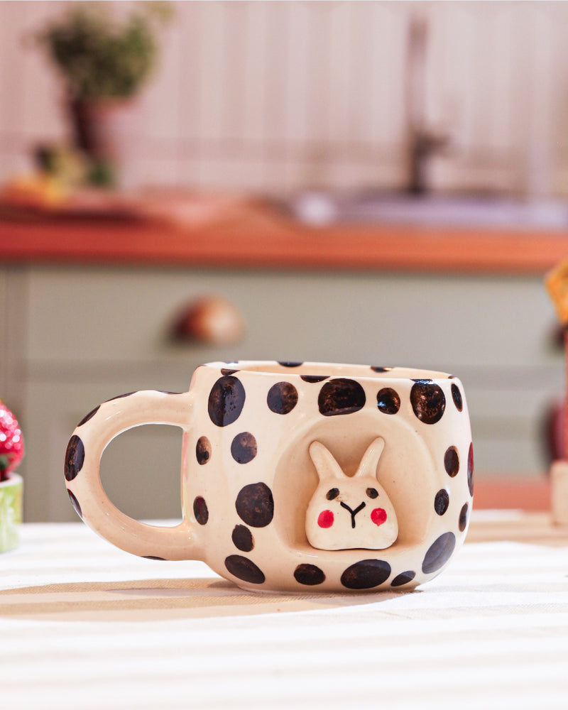 Alamkari India Ceramic Dalmatian Bunny Sculpted Mug