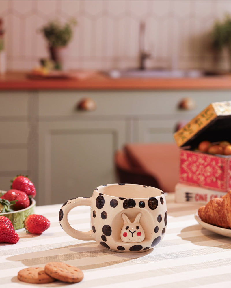 Alamkari India Ceramic Dalmatian Bunny Sculpted Mug