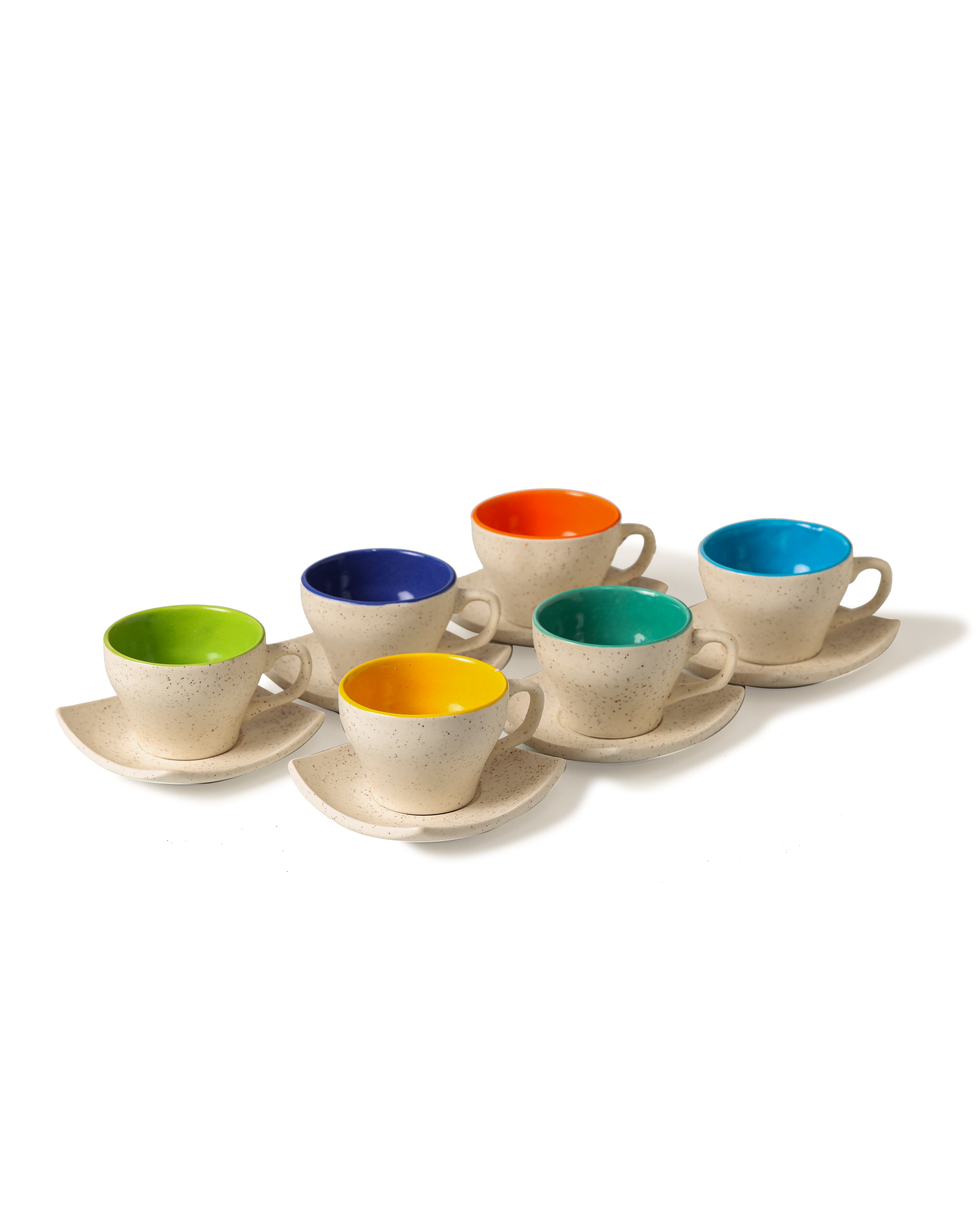 Alamkari India Ceramic Dusty Colorful Cup & Saucer Set of 6