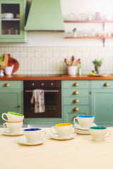 Alamkari India Ceramic Dusty Colorful Cup & Saucer Set of 6