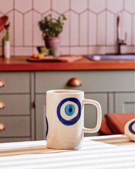 Alamkari India Ceramic Evil Eye Protection Ceramic Mug with Lid