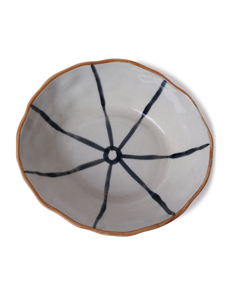 Alamkari India Ceramic Hand-Painted Abstract Line Ceramic Bowl