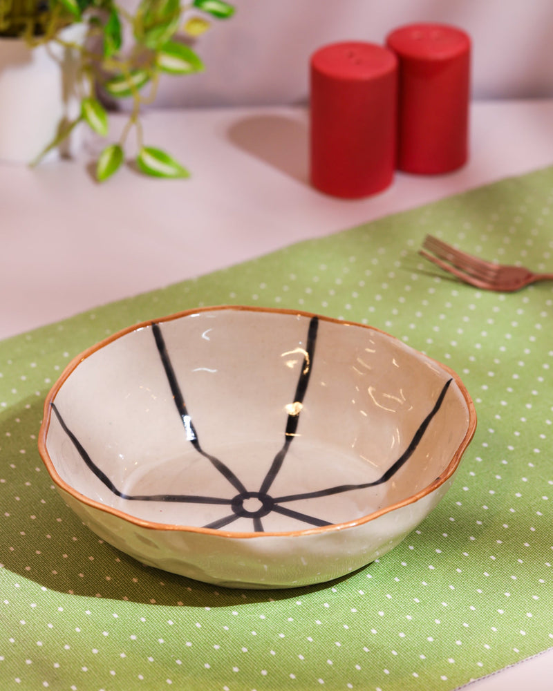 Alamkari India Ceramic Hand-Painted Abstract Line Ceramic Bowl