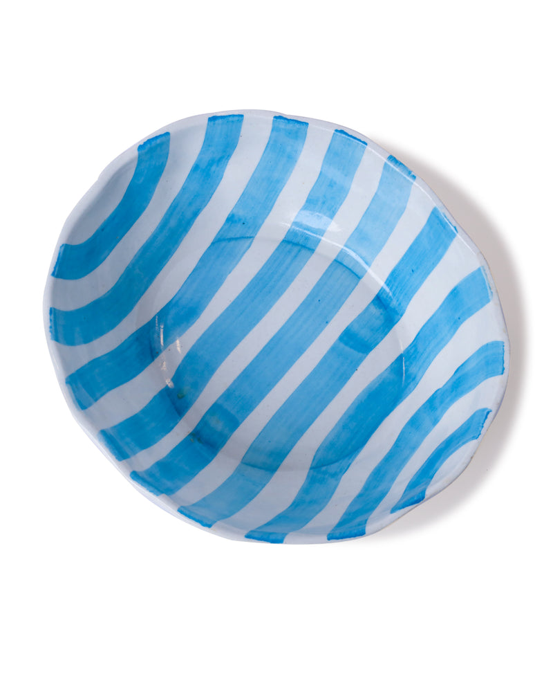 Alamkari India Ceramic Hand-Painted Aqua Striped Ceramic Bowl