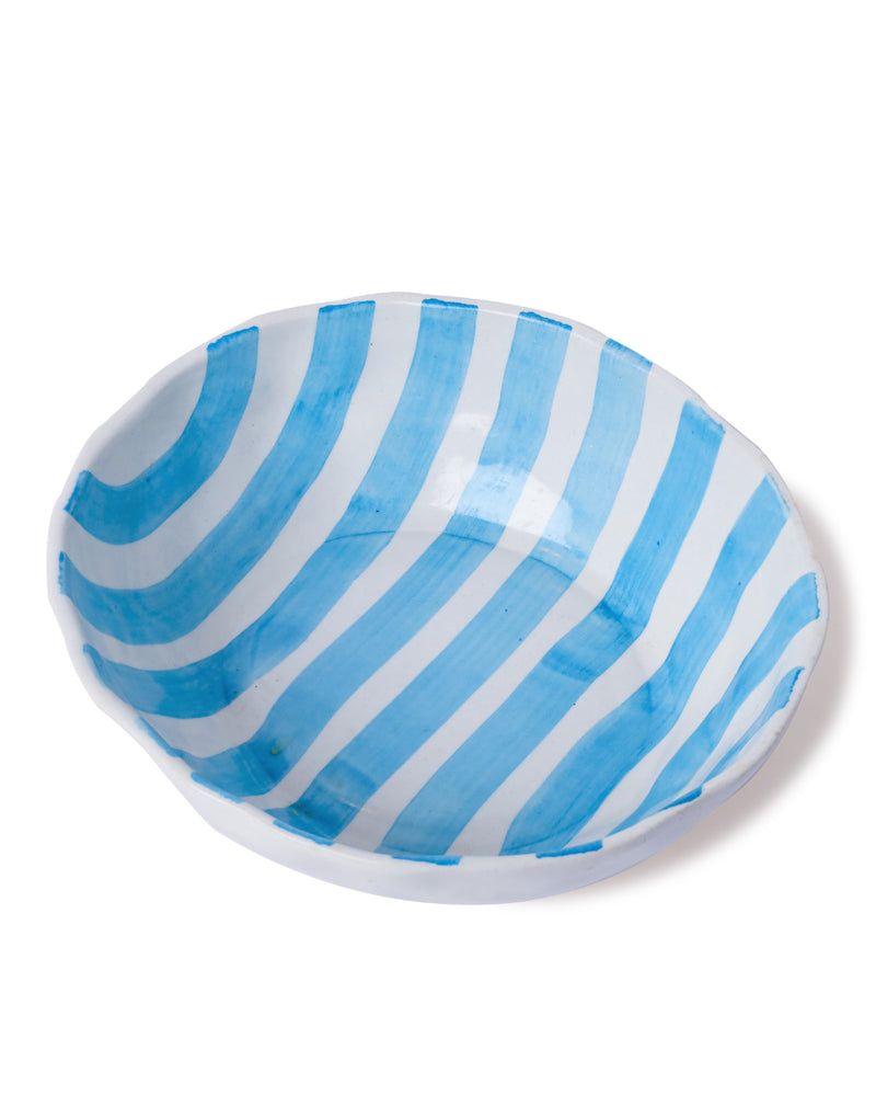 Alamkari India Ceramic Hand-Painted Aqua Striped Ceramic Bowl