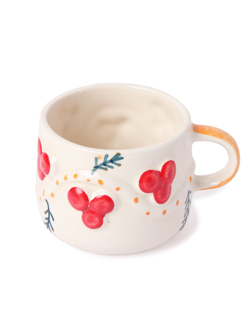 Alamkari India Ceramic Hand-Painted Berry & Pine Mug