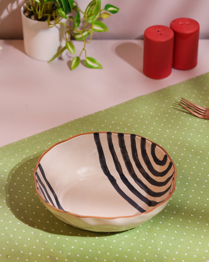 Alamkari India Ceramic Hand-Painted Black Striped Ceramic Bowl