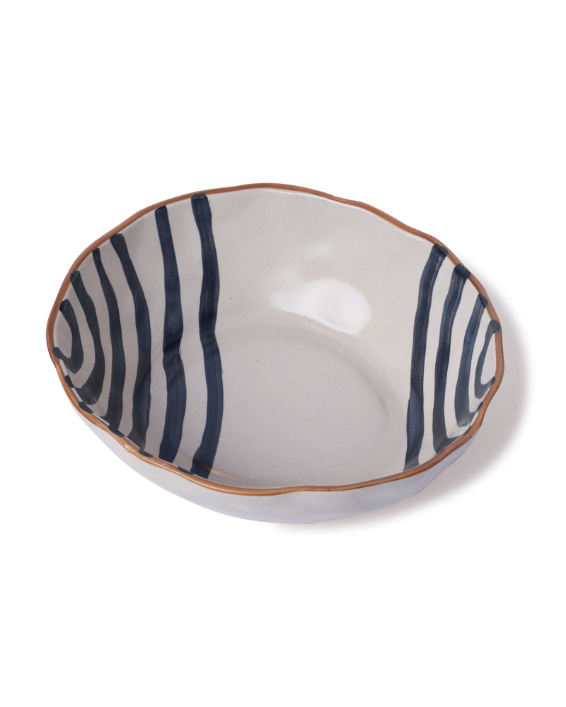 Alamkari India Ceramic Hand-Painted Black Striped Ceramic Bowl