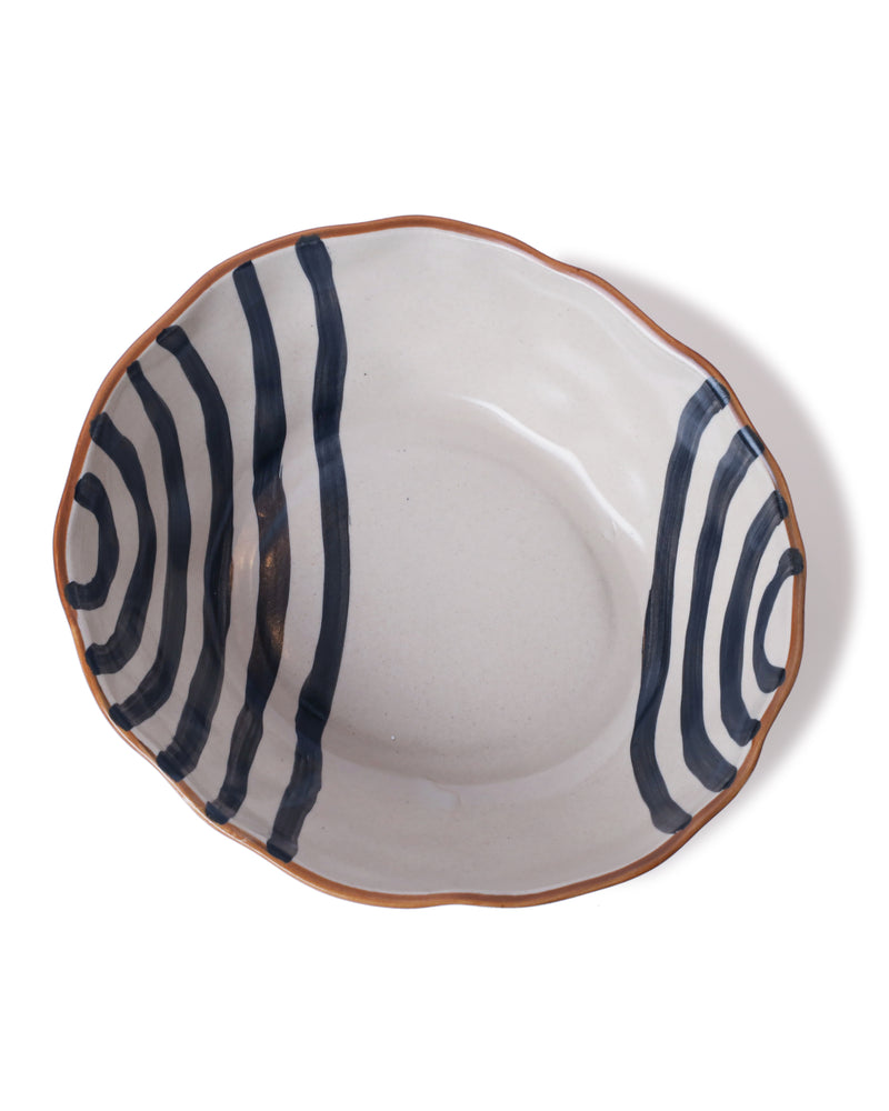Alamkari India Ceramic Hand-Painted Black Striped Ceramic Bowl