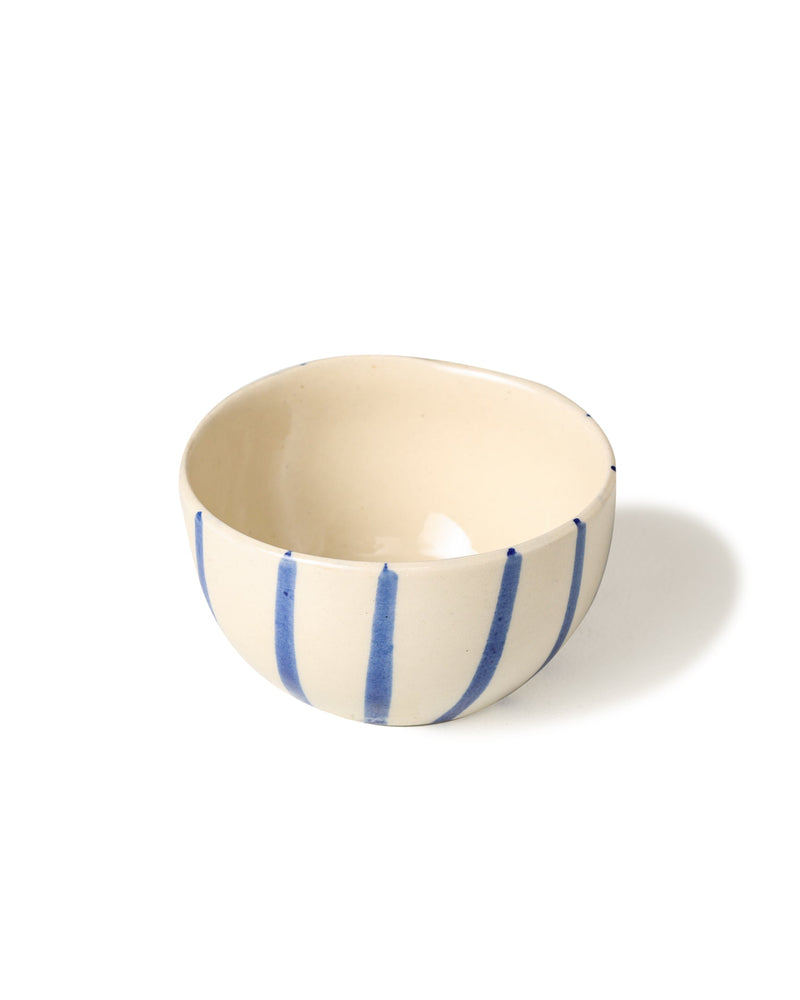 Alamkari India Ceramic Hand-Painted Blue Striped Ceramic Bowl Set