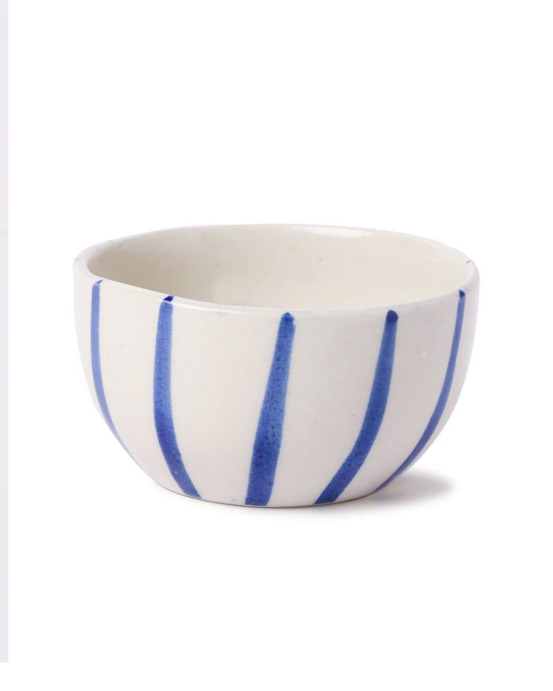 Alamkari India Ceramic Hand-Painted Blue Striped Ceramic Bowl Set