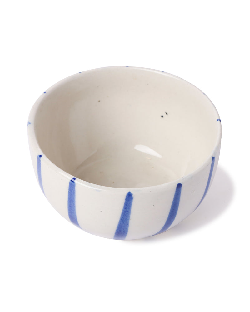 Alamkari India Ceramic Hand-Painted Blue Striped Ceramic Bowl Set