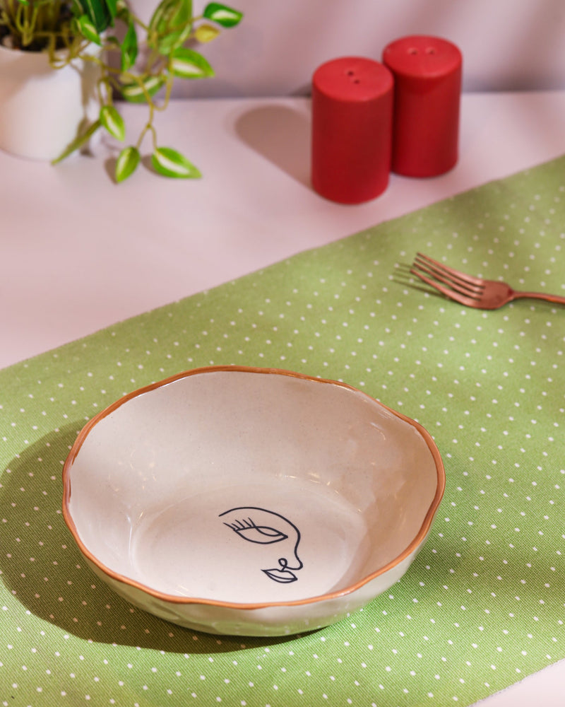 Alamkari India Ceramic Hand-Painted Face Design Ceramic Bowl