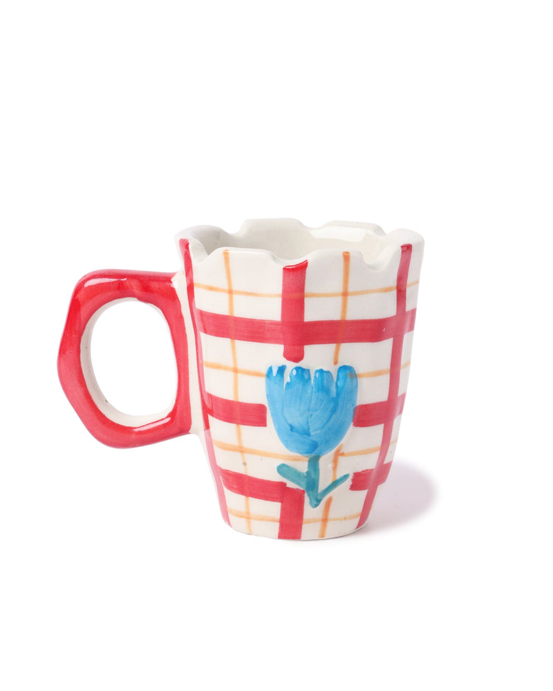 Alamkari India Ceramic Hand-Painted Gingham Tulip Mug