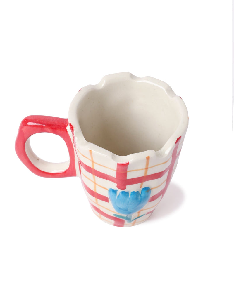 Alamkari India Ceramic Hand-Painted Gingham Tulip Mug