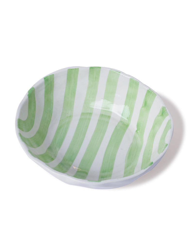 Alamkari India Ceramic Hand-Painted Green Striped Ceramic Bowl