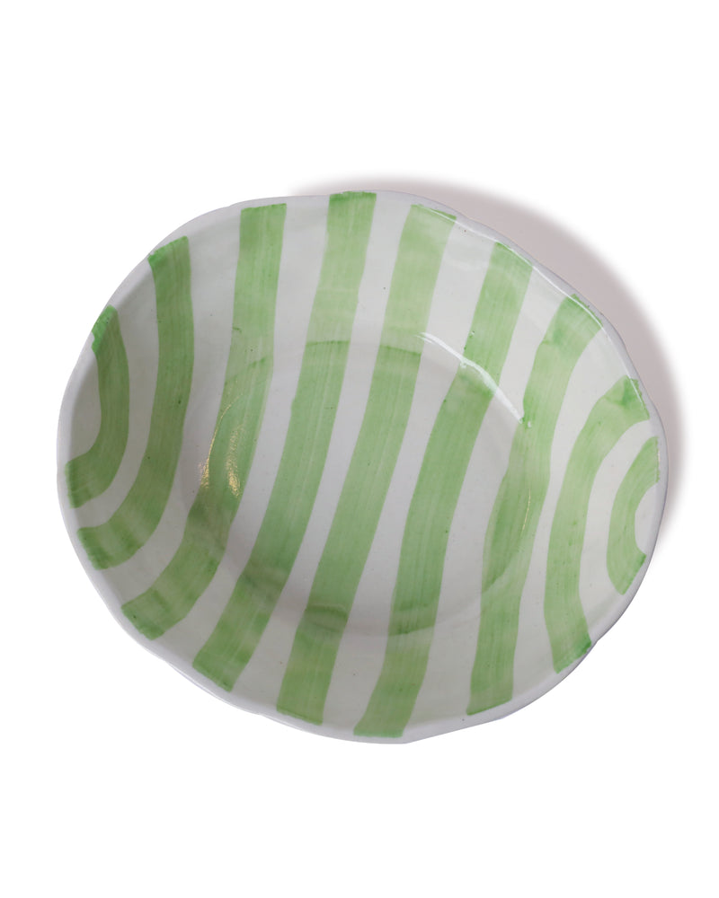 Alamkari India Ceramic Hand-Painted Green Striped Ceramic Bowl
