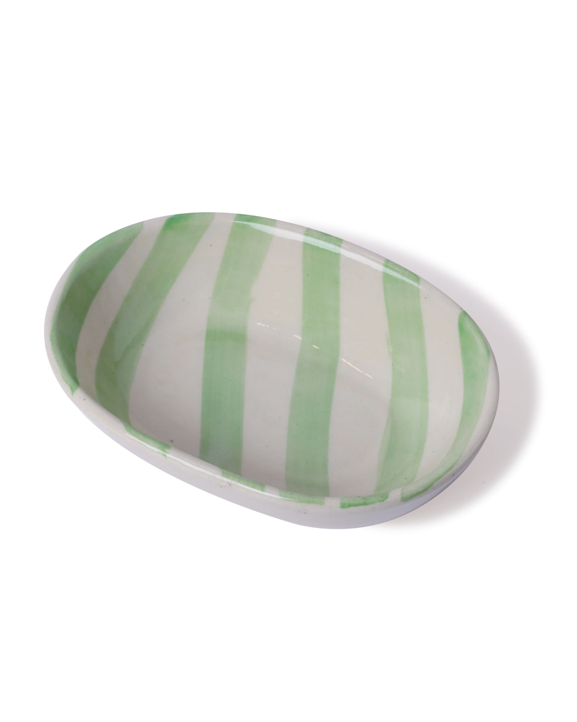 Alamkari India Ceramic Hand-Painted Green Striped Ceramic Oval Bowl