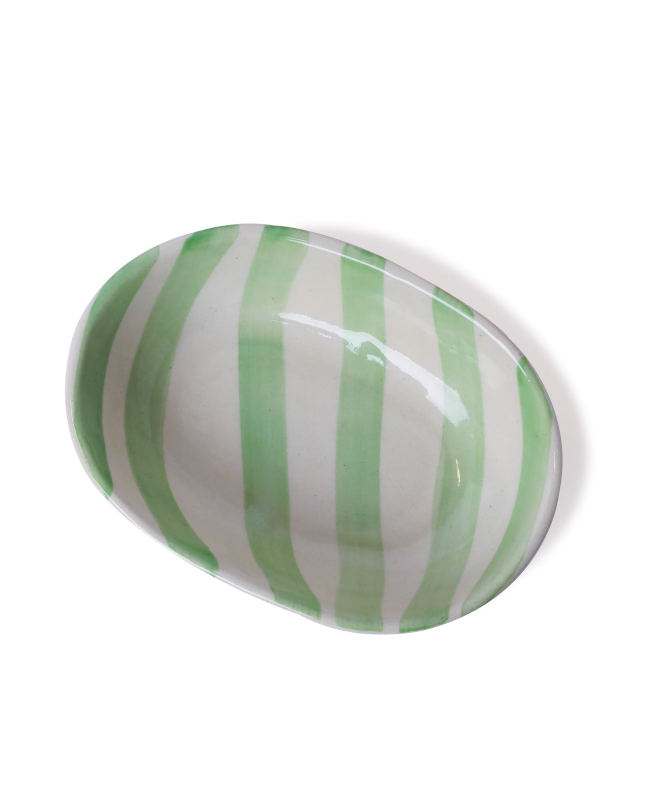 Alamkari India Ceramic Hand-Painted Green Striped Ceramic Oval Bowl