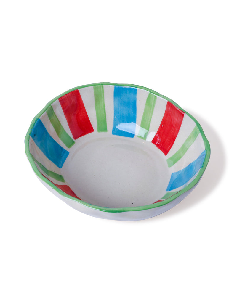 Alamkari India Ceramic Hand-Painted Multicolor Striped Ceramic Bowl