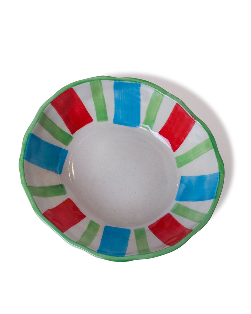 Alamkari India Ceramic Hand-Painted Multicolor Striped Ceramic Bowl