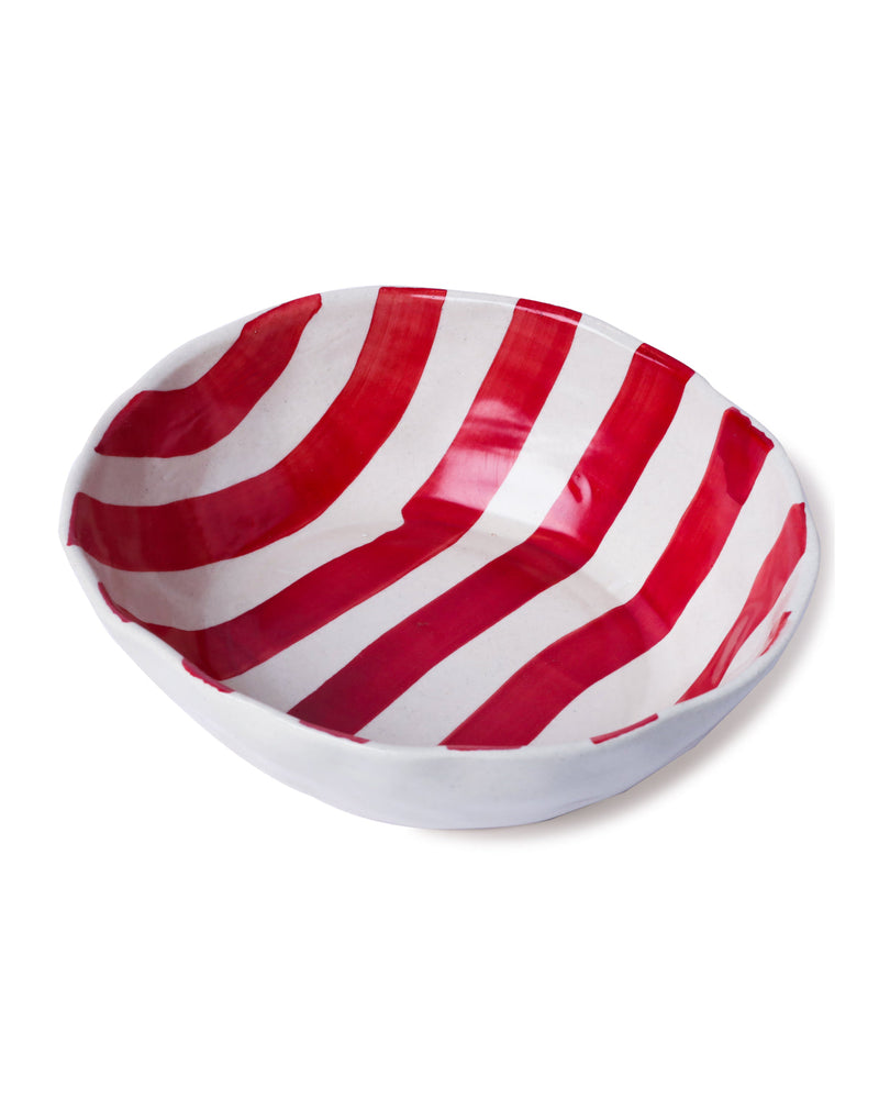 Alamkari India Ceramic Hand-Painted Red Striped Ceramic Bowl