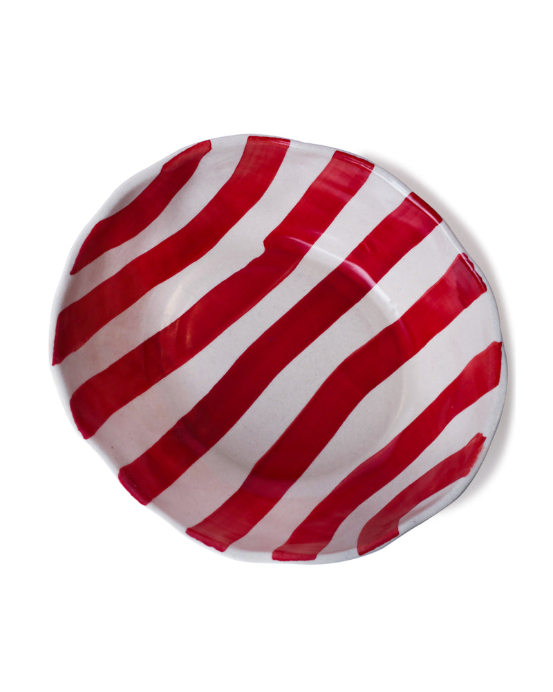 Alamkari India Ceramic Hand-Painted Red Striped Ceramic Bowl