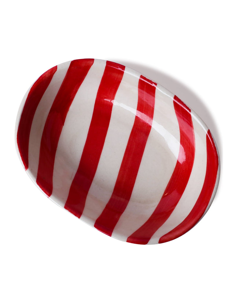 Alamkari India Ceramic Hand-Painted Red Striped Ceramic Oval Bowl