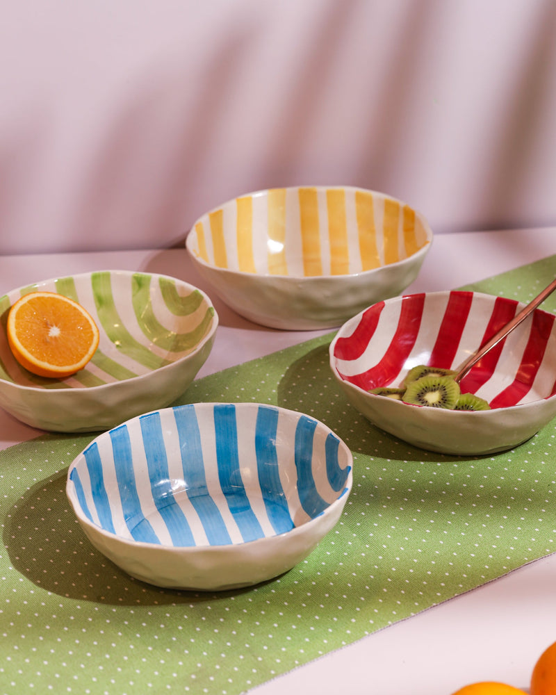 Alamkari India Ceramic Hand-Painted Striped Ceramic Bowl Set