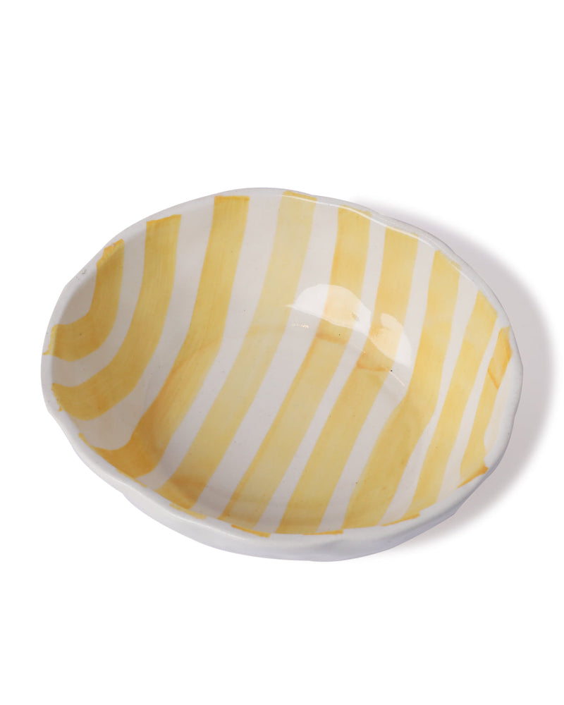 Alamkari India Ceramic Hand-Painted Yellow Striped Ceramic Bowl