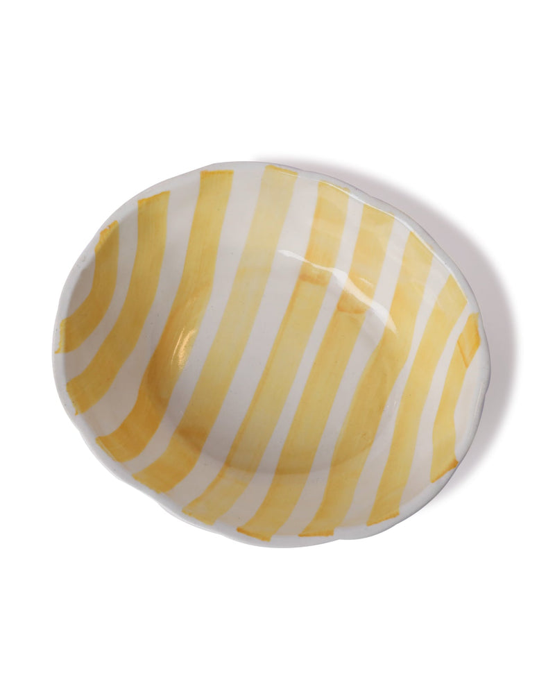 Alamkari India Ceramic Hand-Painted Yellow Striped Ceramic Bowl