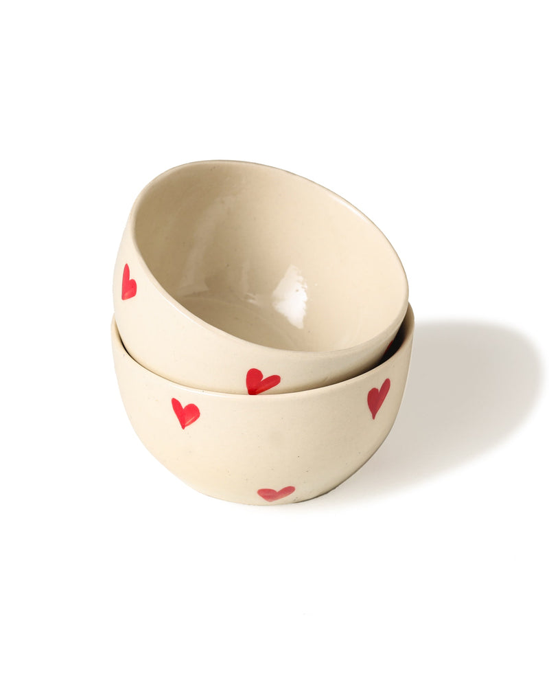 Alamkari India Ceramic Heart Design Dining Bowls - Set of 2