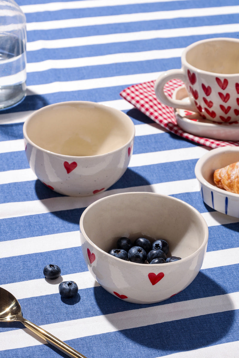 Alamkari India Ceramic Heart Design Dining Bowls - Set of 2