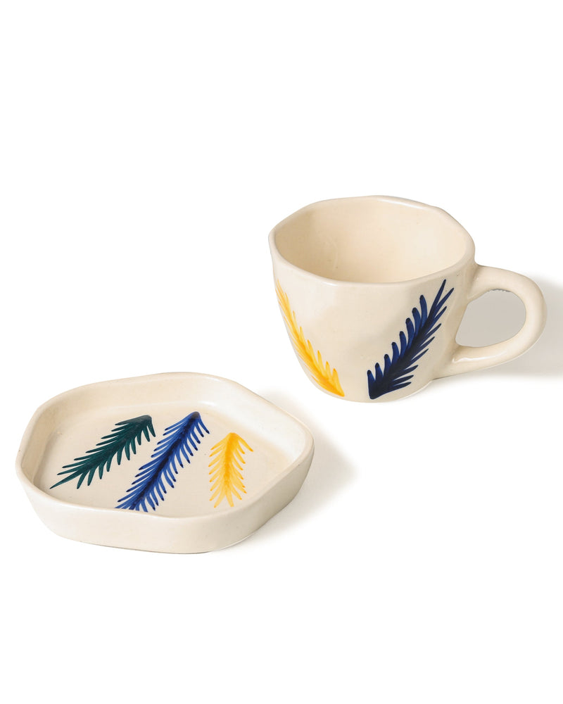 Alamkari India Ceramic Leafy Design Cup & Saucer Set
