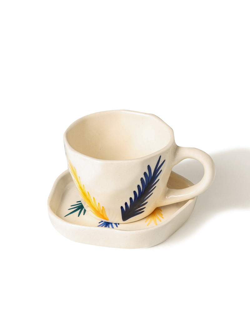 Alamkari India Ceramic Leafy Design Cup & Saucer Set