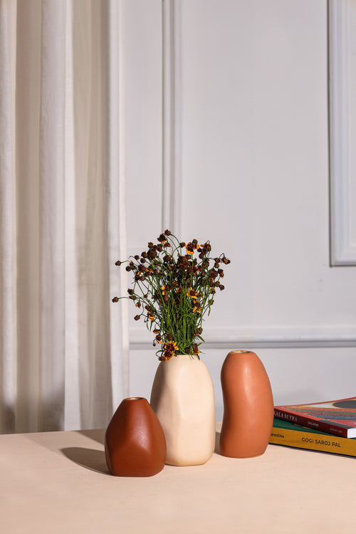 Alamkari India Ceramic Lotus Vase - Set of 3