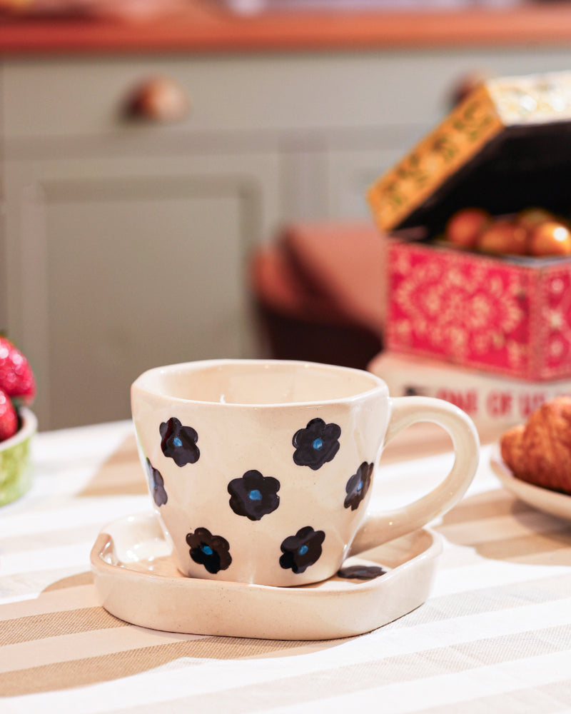 Alamkari India Ceramic Midnight Blossom Handcrafted Cup Saucer Set