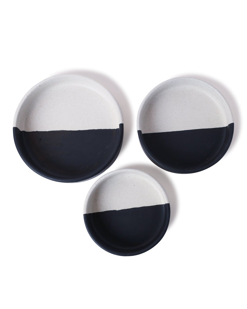 Alamkari India Ceramic Monochrome Half-Dipped Serving Platter Set