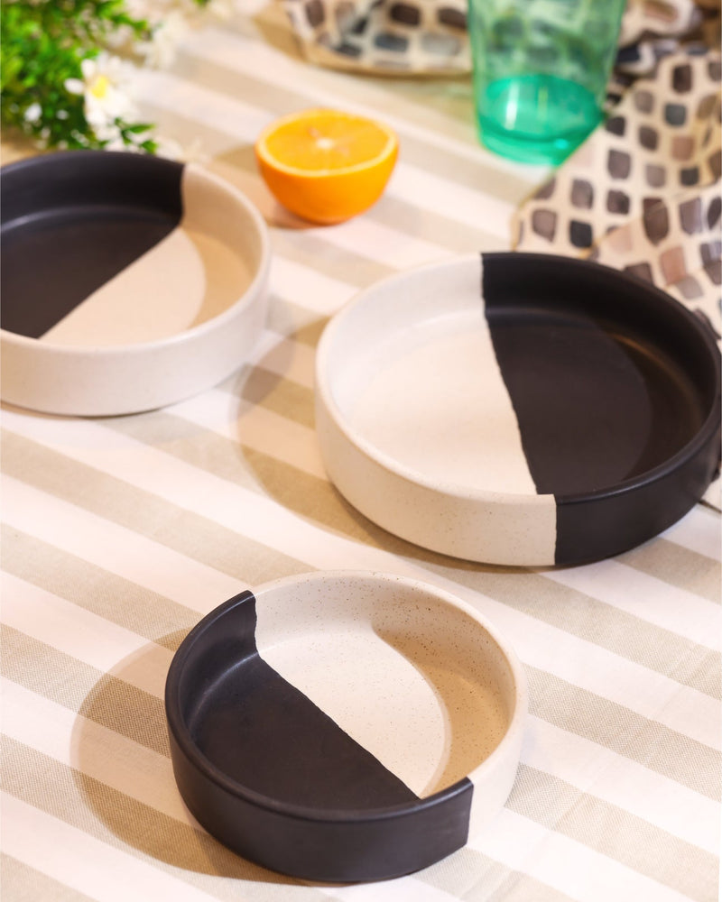 Alamkari India Ceramic Monochrome Half-Dipped Serving Platter Set