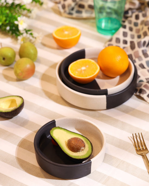 Alamkari India Ceramic Monochrome Half-Dipped Serving Platter Set