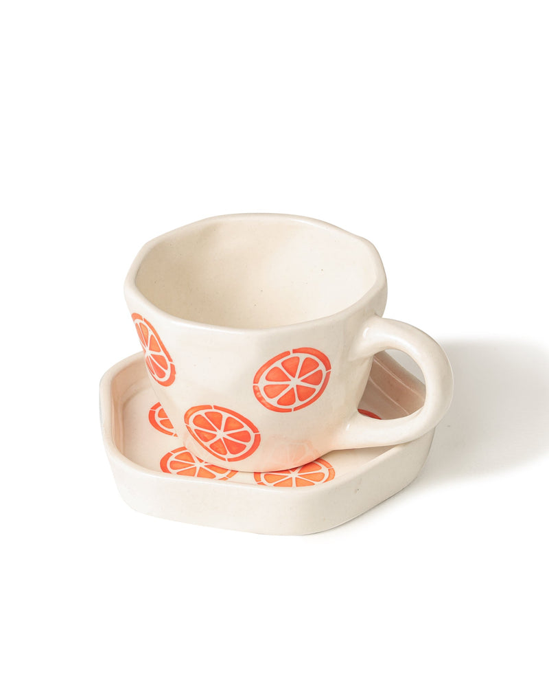 Alamkari India Ceramic Orange squuze Cuo & Saucer set