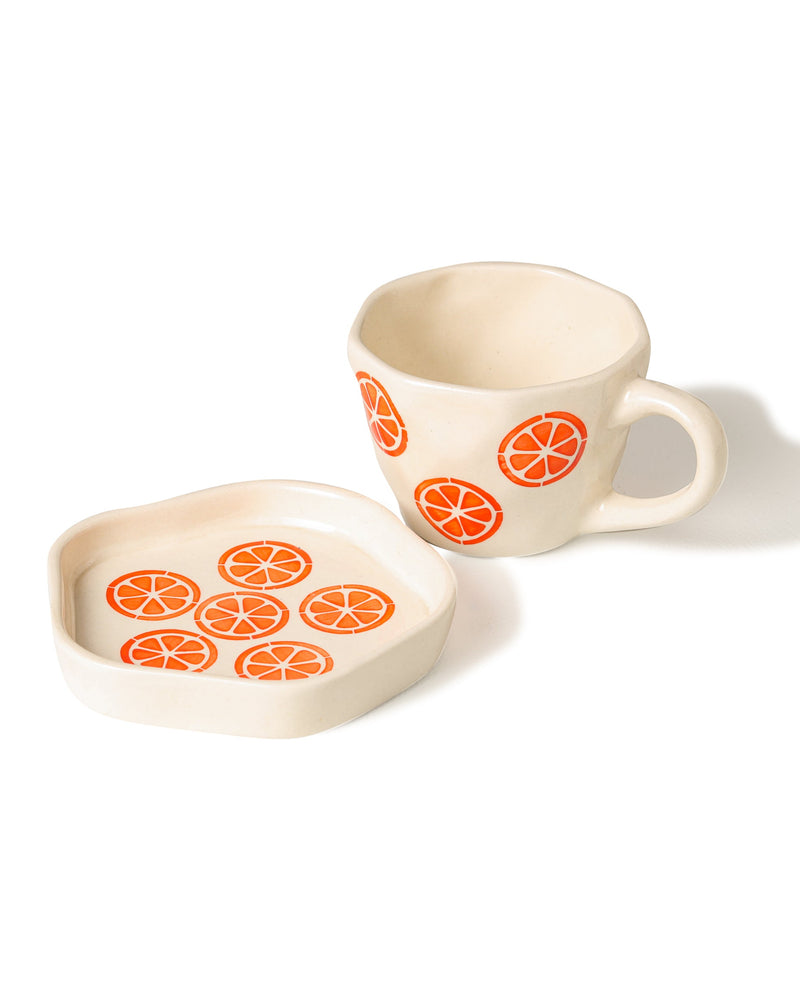 Alamkari India Ceramic Orange squuze Cuo & Saucer set