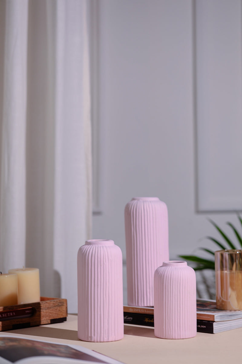 Alamkari India Ceramic Pinkish Ceramic Vases - Set of 3