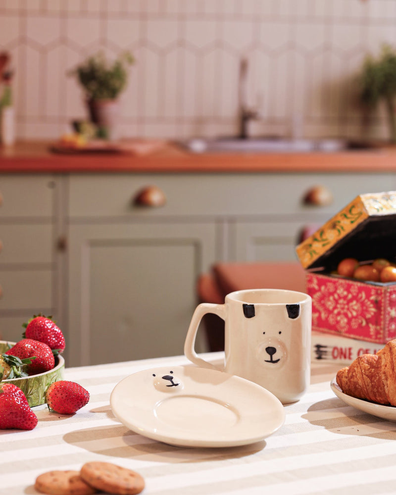 Alamkari India Ceramic Polar Bear Face Mug & Saucer Set