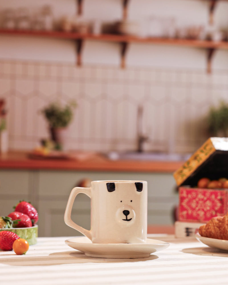Alamkari India Ceramic Polar Bear Face Mug & Saucer Set