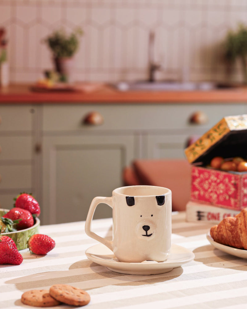 Alamkari India Ceramic Polar Bear Face Mug & Saucer Set