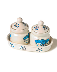 Alamkari India Ceramic Rain Droplets Pickle Jar Set 2